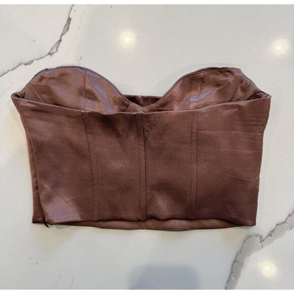 Zara NWT Satin Crop Top in Rosy Bronze Size S - Picture 2 of 4